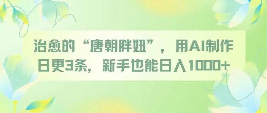 治愈的“唐朝胖妞”，用AI制作日更3条，新手也能日入1000+