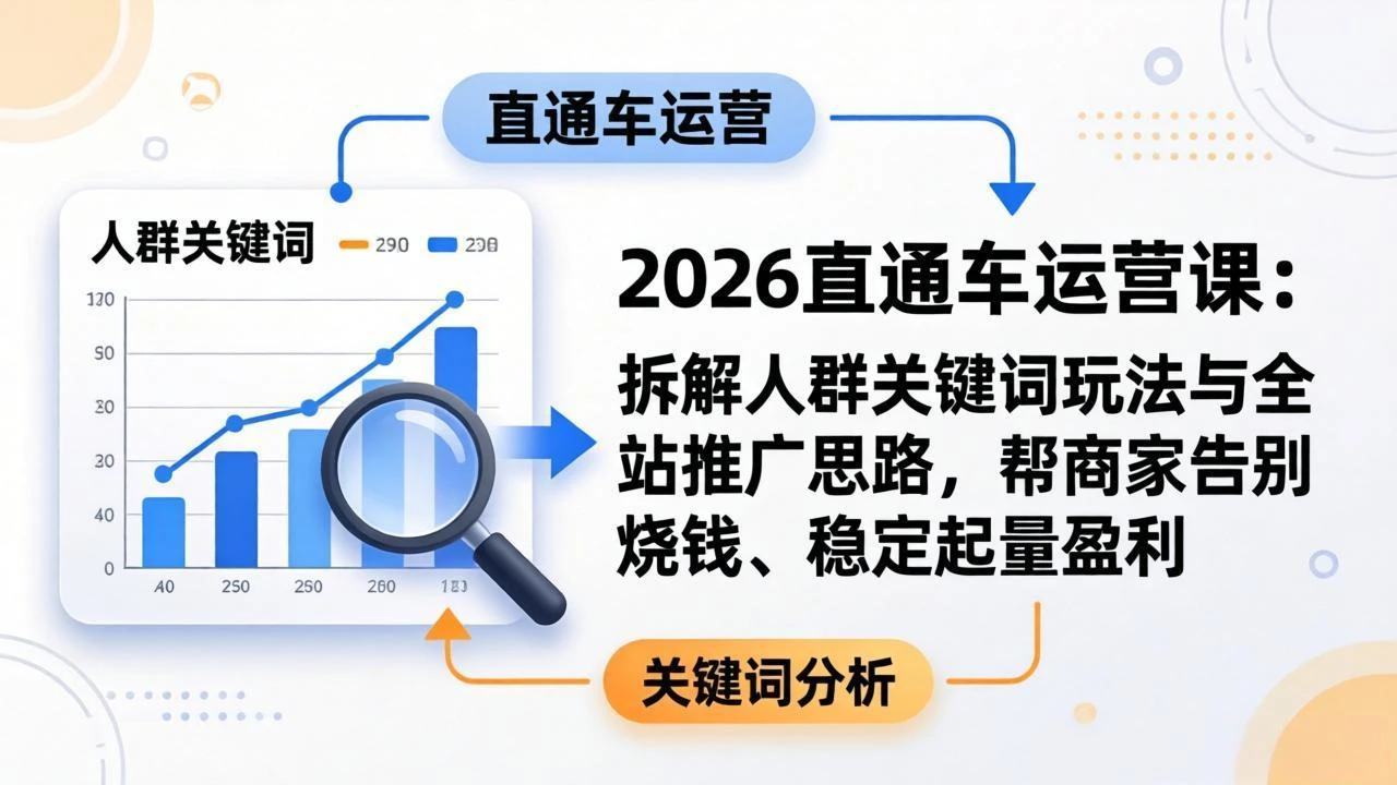 【精】2026直通车运营课：拆解人群关键词玩法与全站推广思路，帮商家告别烧钱、稳定起量盈利