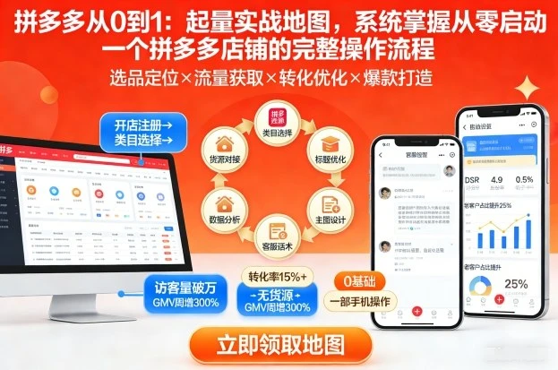 【精】拼多多从0到1：起量实战地图，系统掌握从零启动一个拼多多店铺的完整操作流程