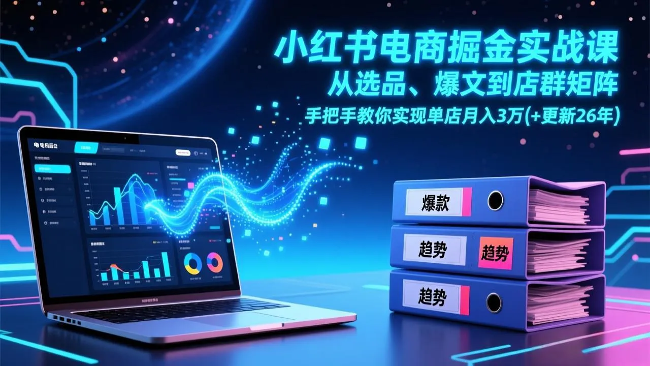 【精】小红书电商掘金实战课，从选品、爆文到店群矩阵，手把手教你实现单店月入3万+(更新26年)