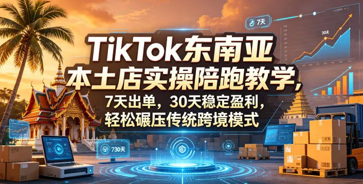 【精】TikTok东南亚本土店实操陪跑教学，7天出单，30天稳定盈利，轻松碾压传统跨境模式