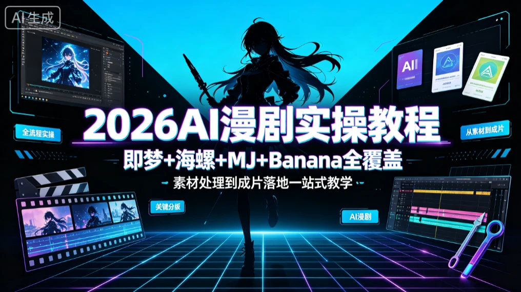 【精】卓奇Ai漫剧实操教学，即梦+海螺+MJ+Banana全覆盖，素材处理到成片落地一站式教学