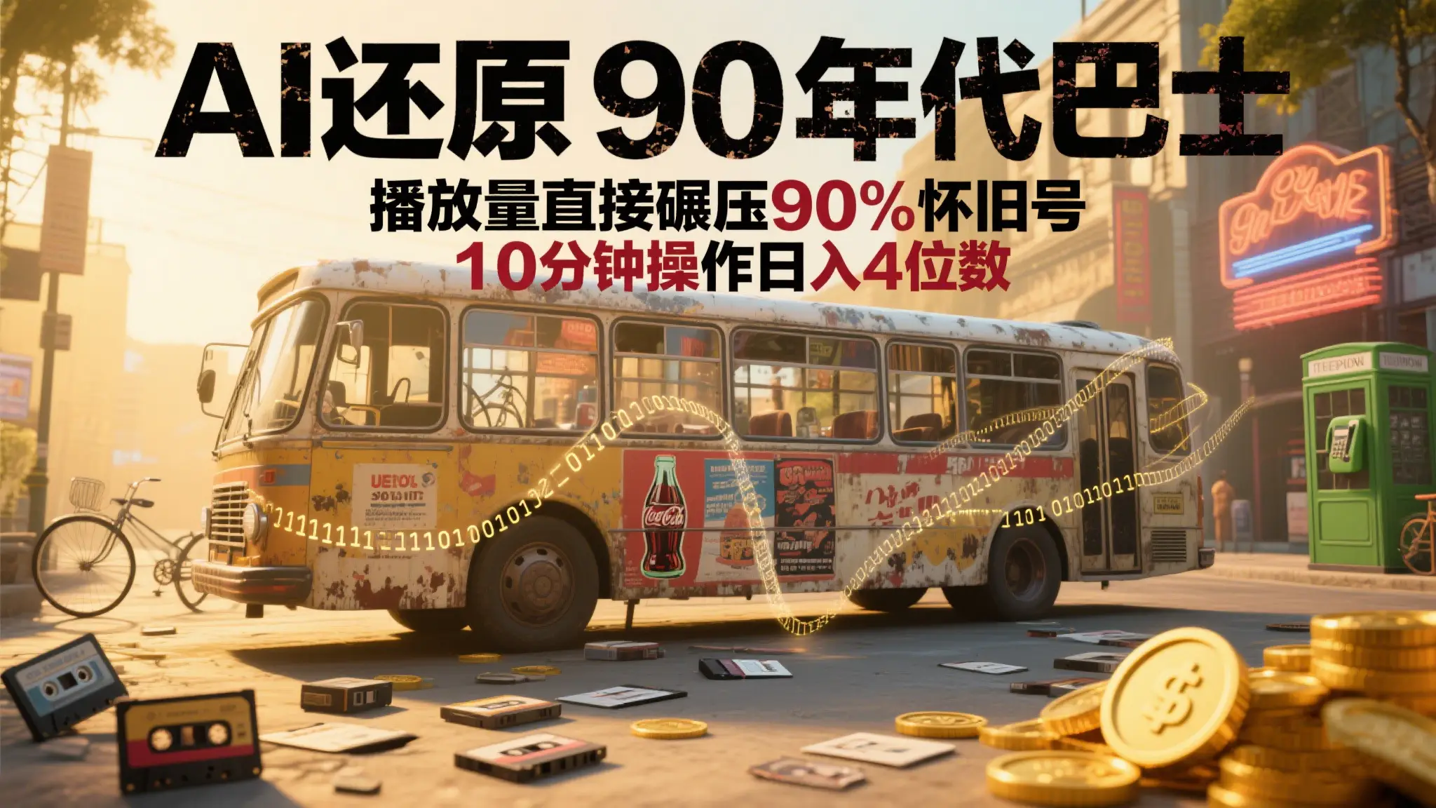 AI还原90年代巴士，一帧让70后泪崩！播放量碾压 90%怀旧号，10分钟操作日入4位数